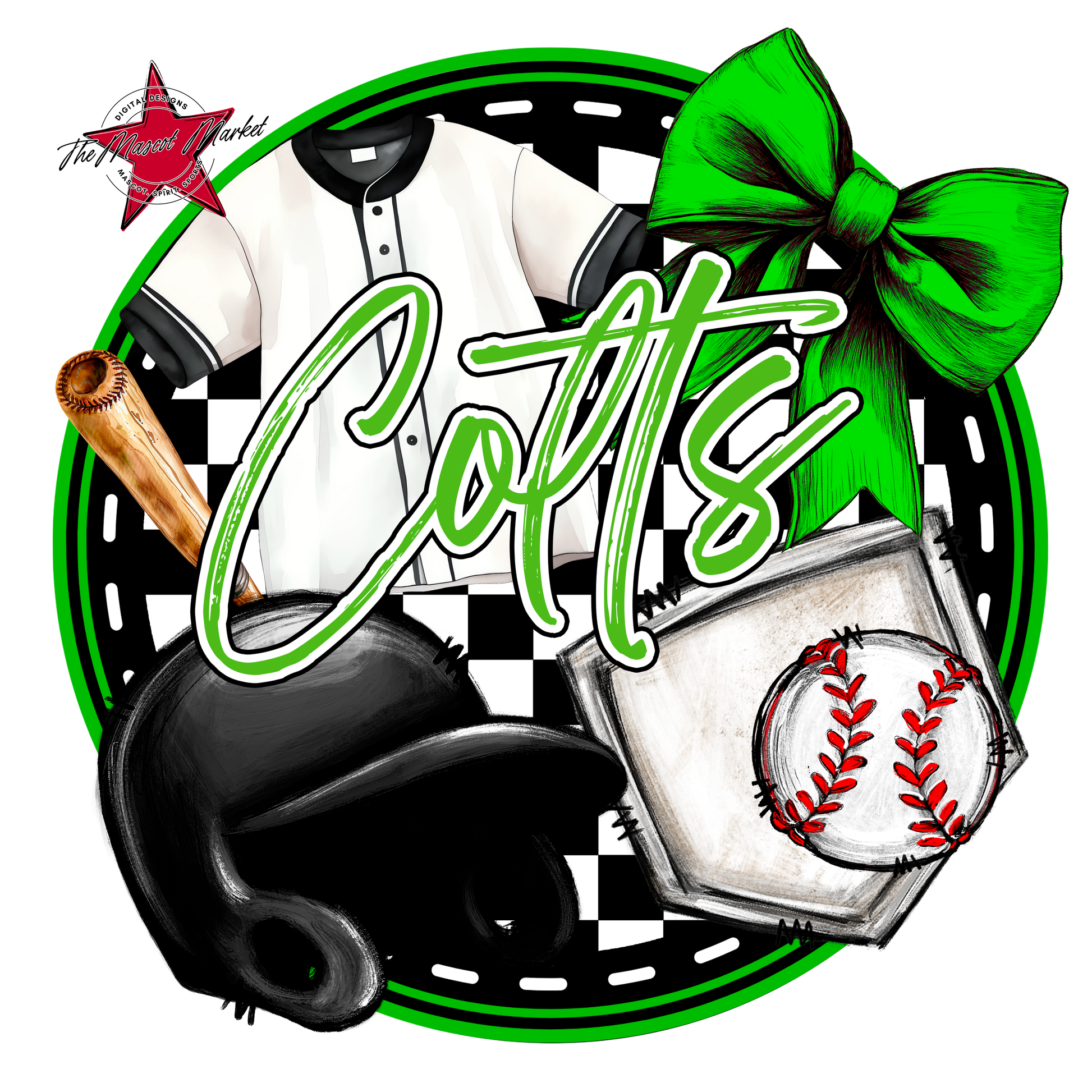 Colts Circle Baseball Design-Bright Green