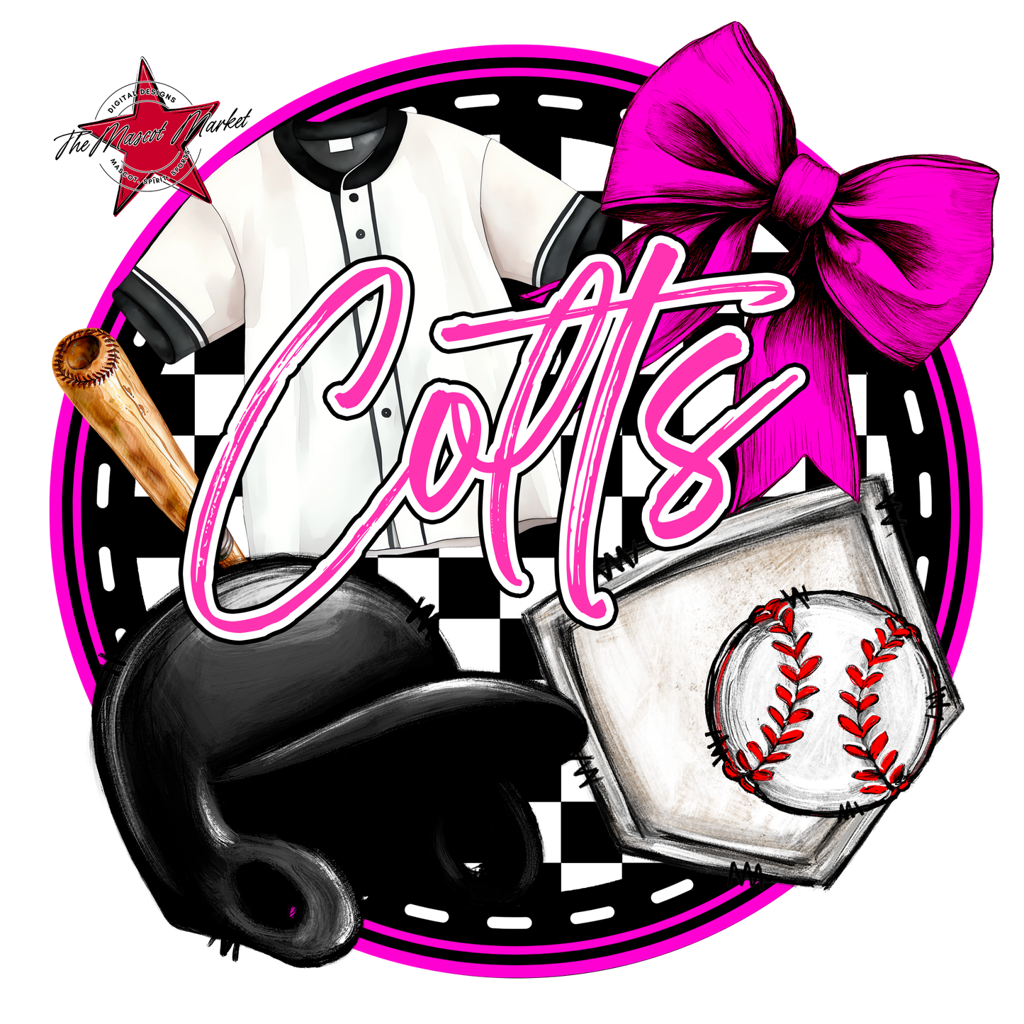 Colts Circle Baseball Design-Pink