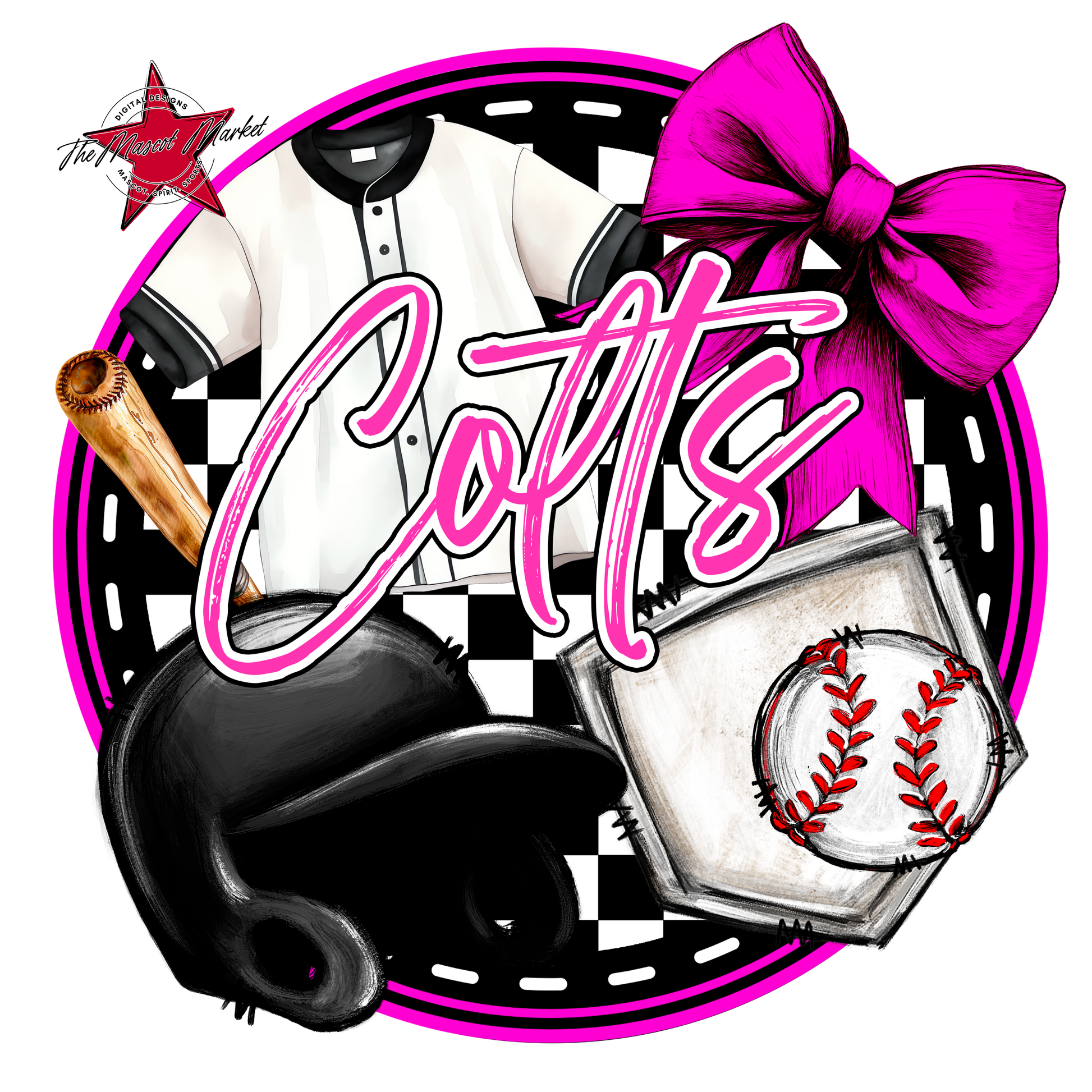 Colts Circle Baseball Design-Pink