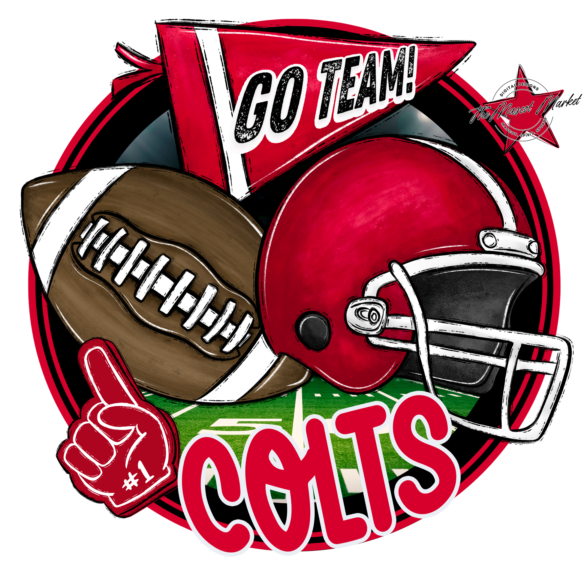 Colts Circle Football Design-Red