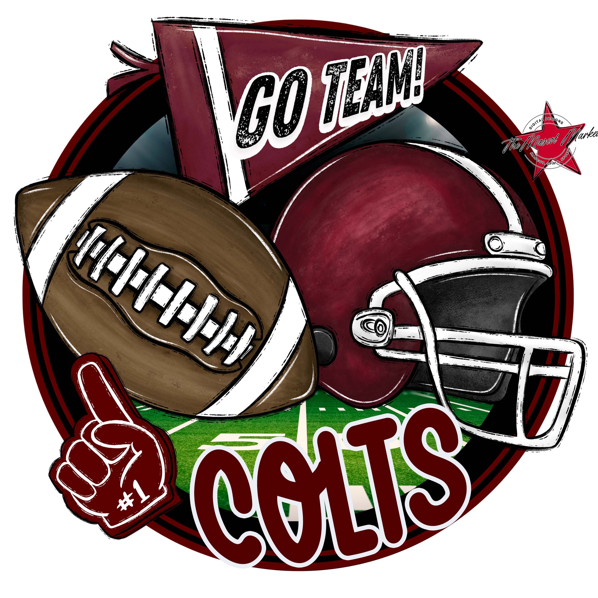 Colts Circle Football Design-Maroon