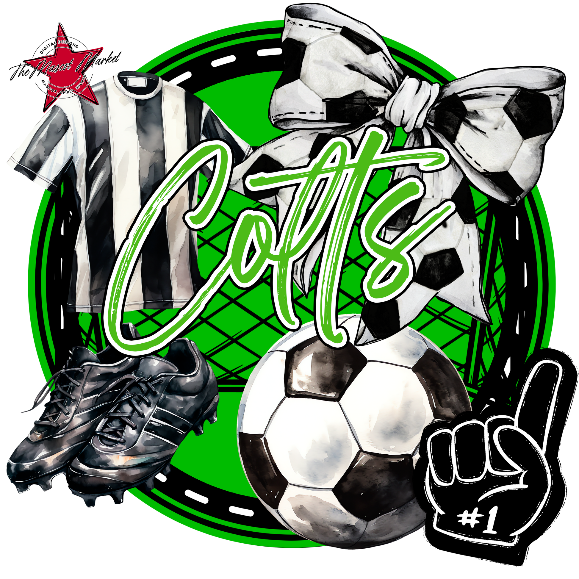 Colts Circle Soccer Design-Bright Green