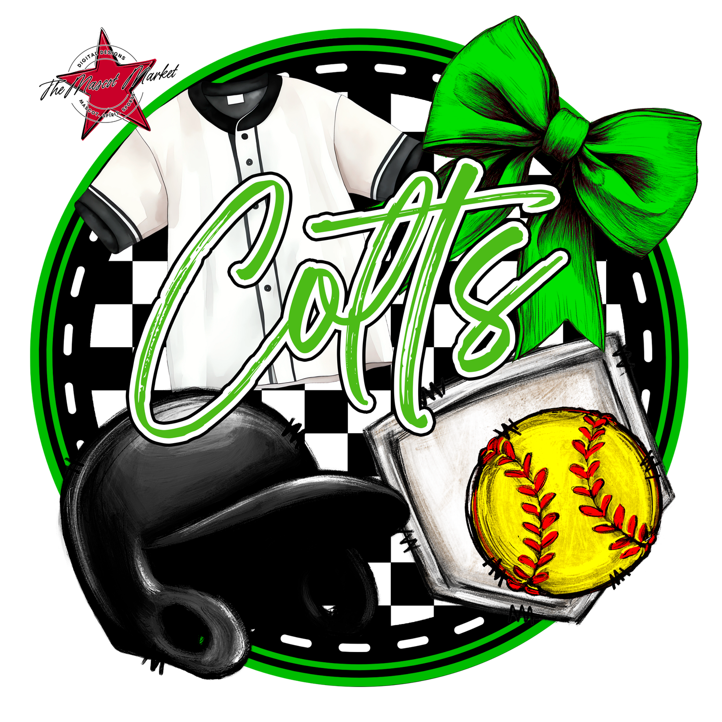 Colts Circle Softball Design-Bright Green