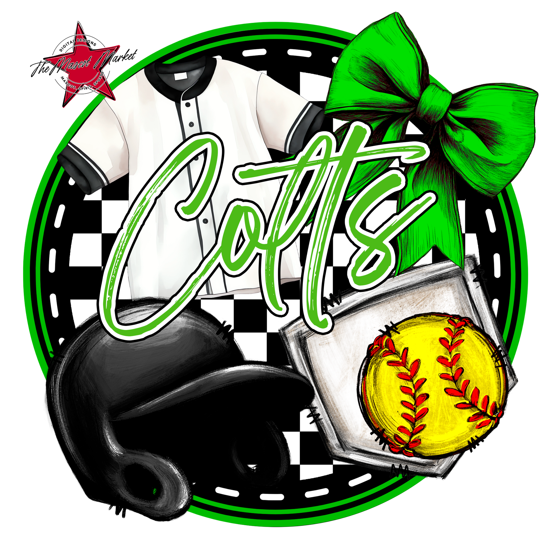 Colts Circle Softball Design-Bright Green