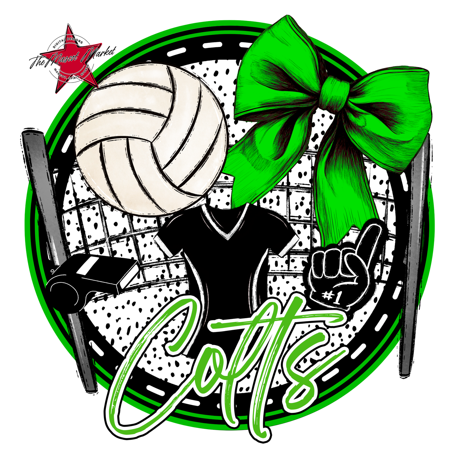 Colts Circle Volleyball Design-Bright Green