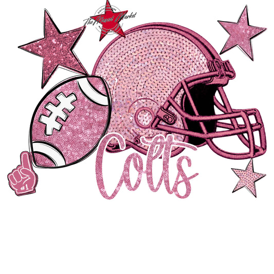 Colts Football Embroidered Sequins Design-Pink Out