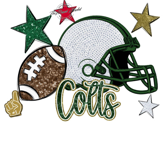 Colts Football Embroidered Sequins Design-Green & Gold