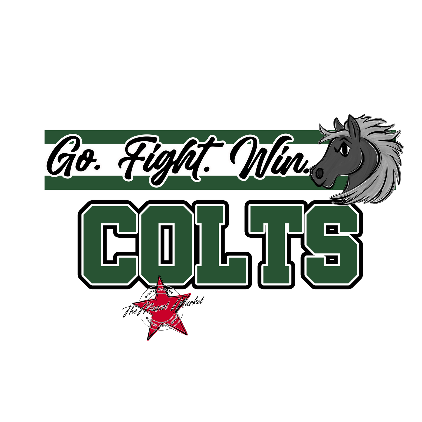 Colts Go Fight Win Mascot Lines-Green