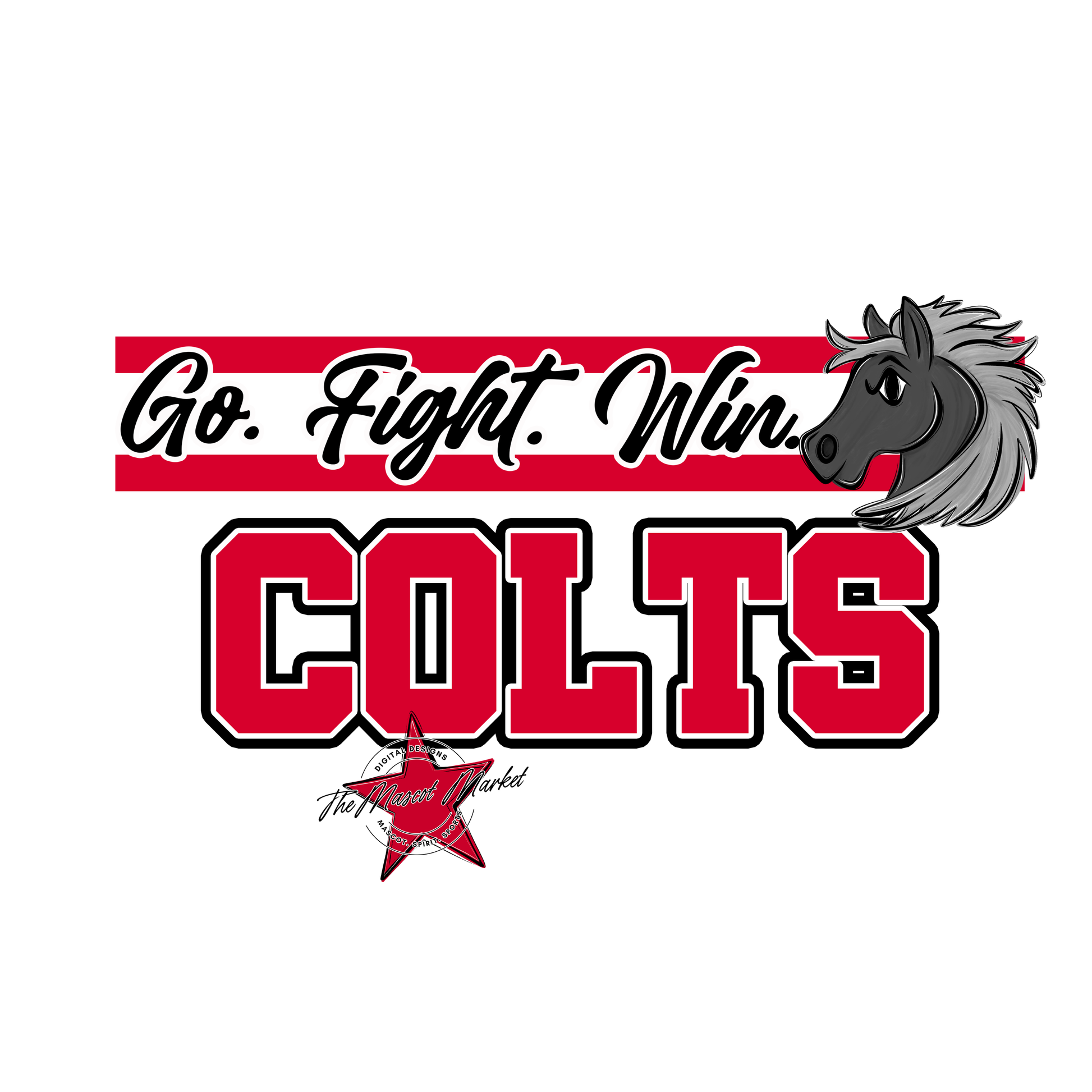Colts Go Fight Win Mascot Lines-Red