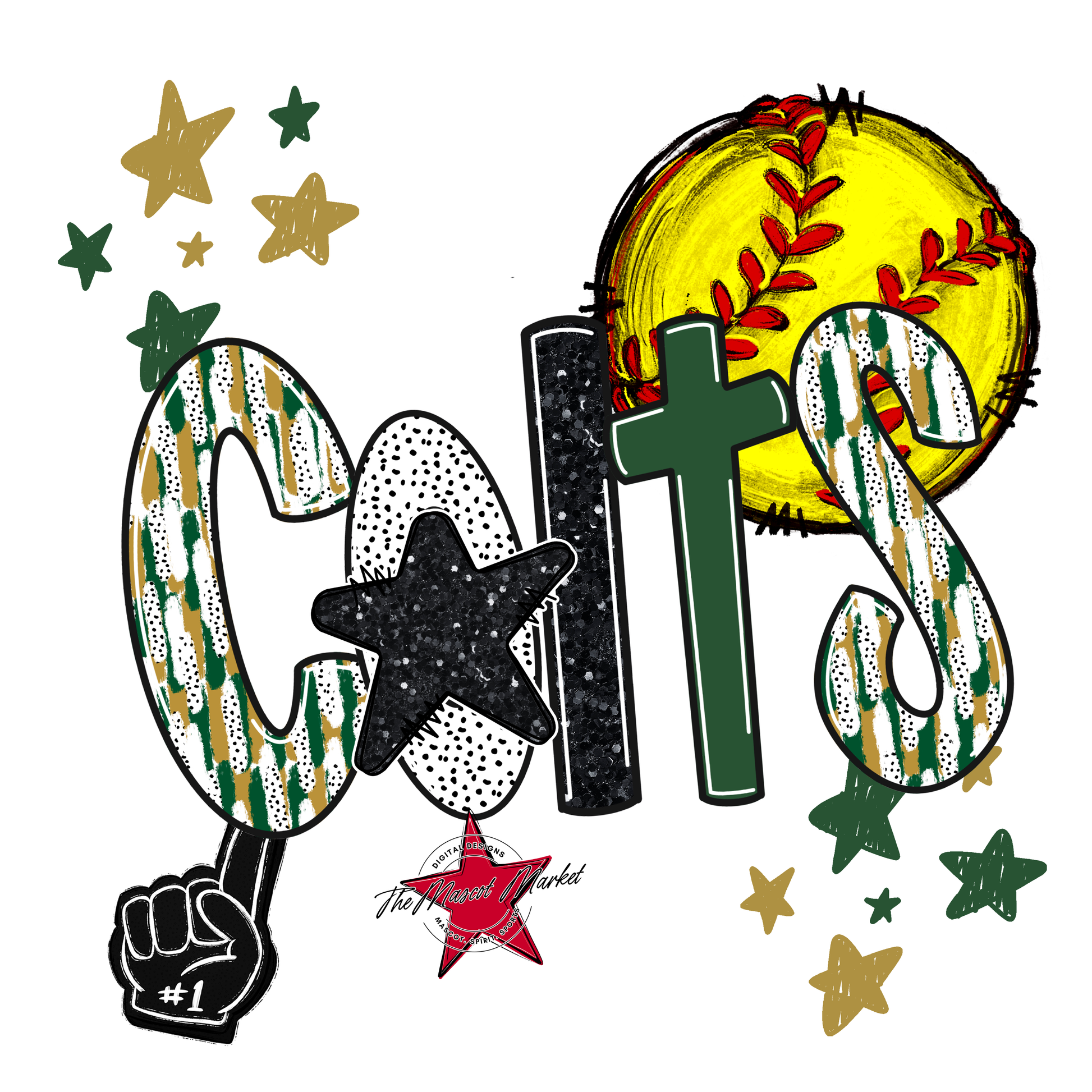 Colts Softball Scrape-Green-Gold