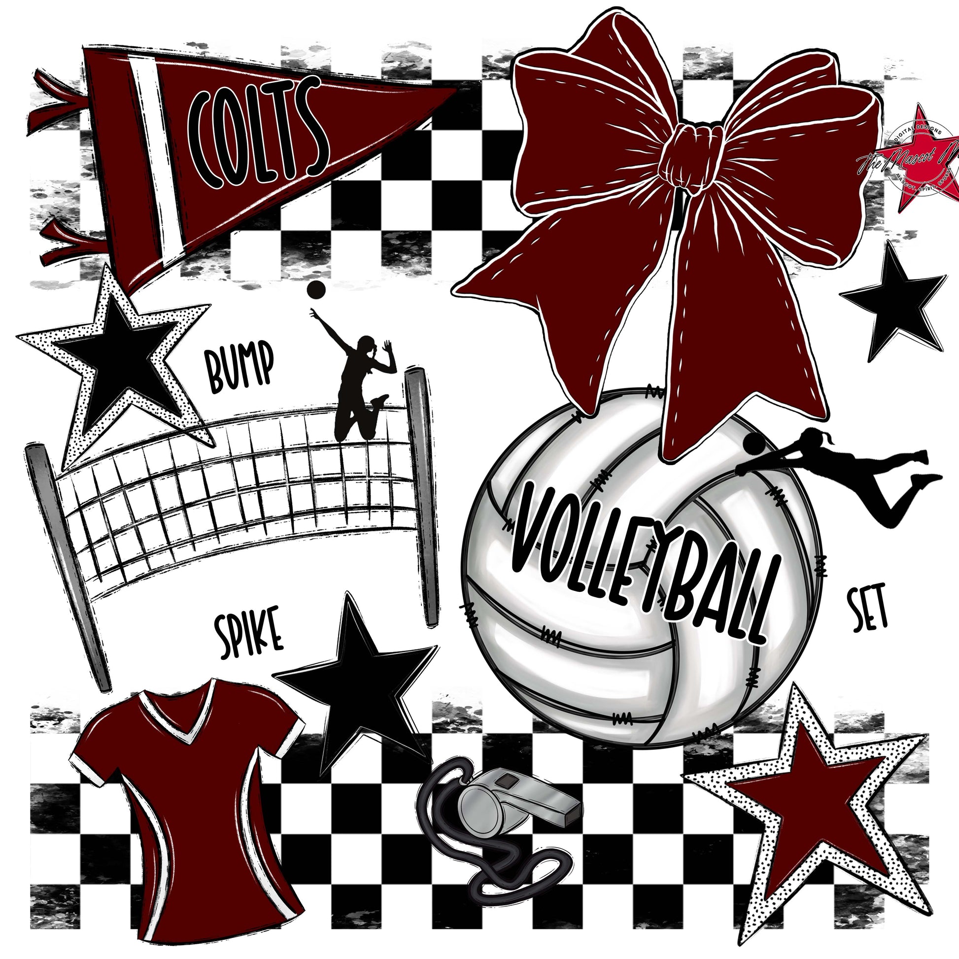 Colts Volleyball Checkers Design-Maroon