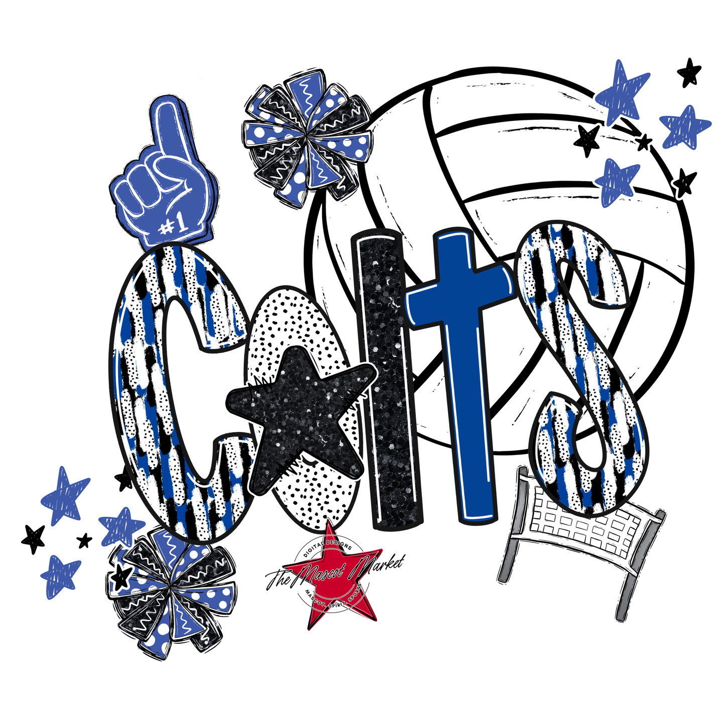 Colts Volleyball Scrape-Off Blue