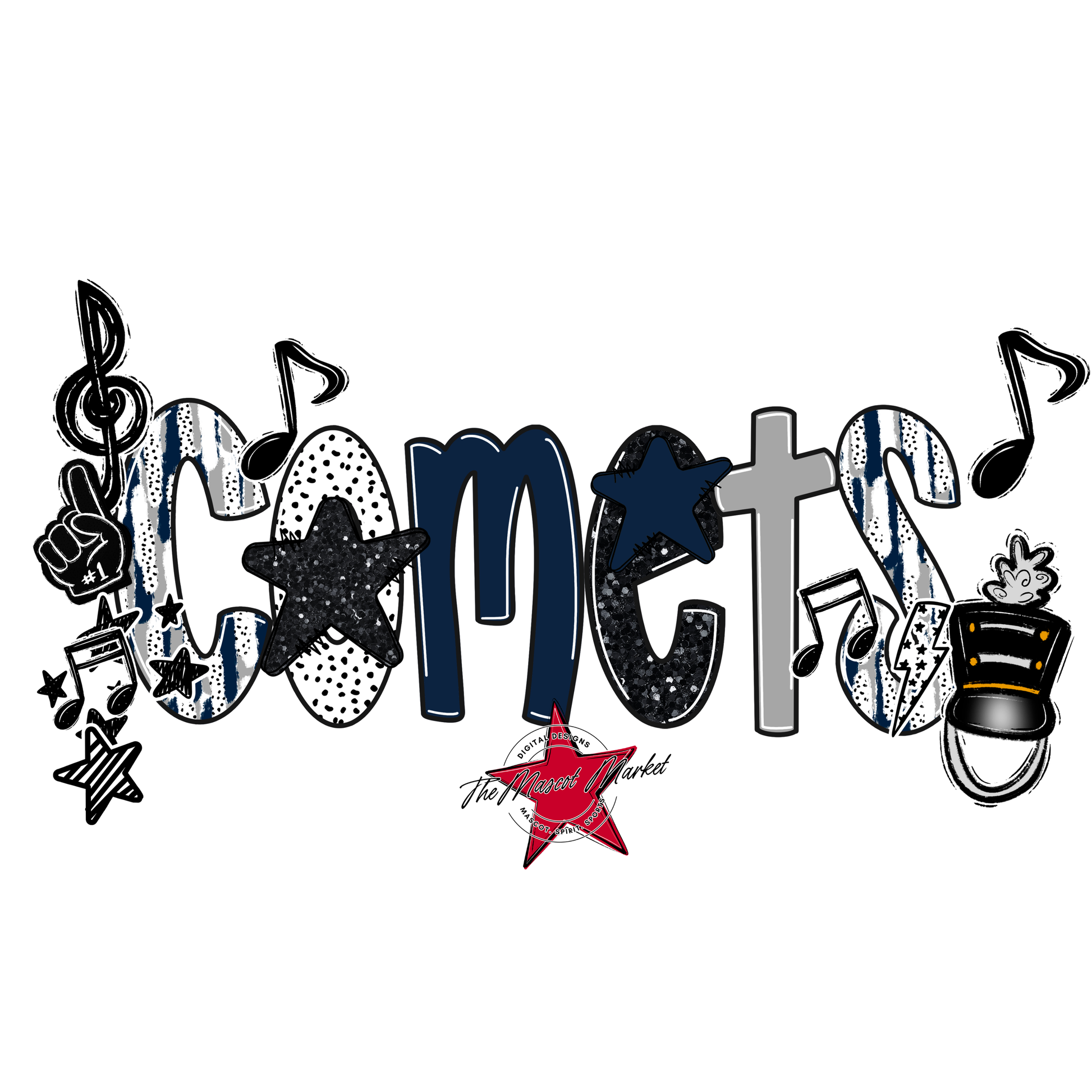 Comets Band Scrape-Navy-Grey