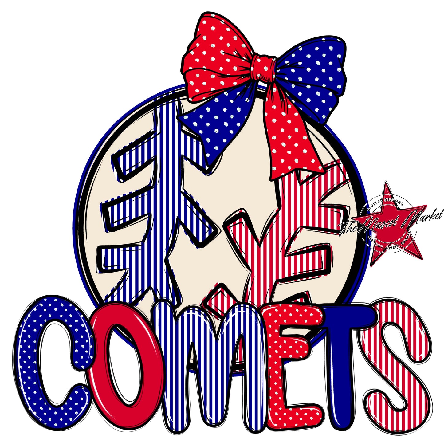 Comets Baseball-Softball Spirit Design-Blue & Red