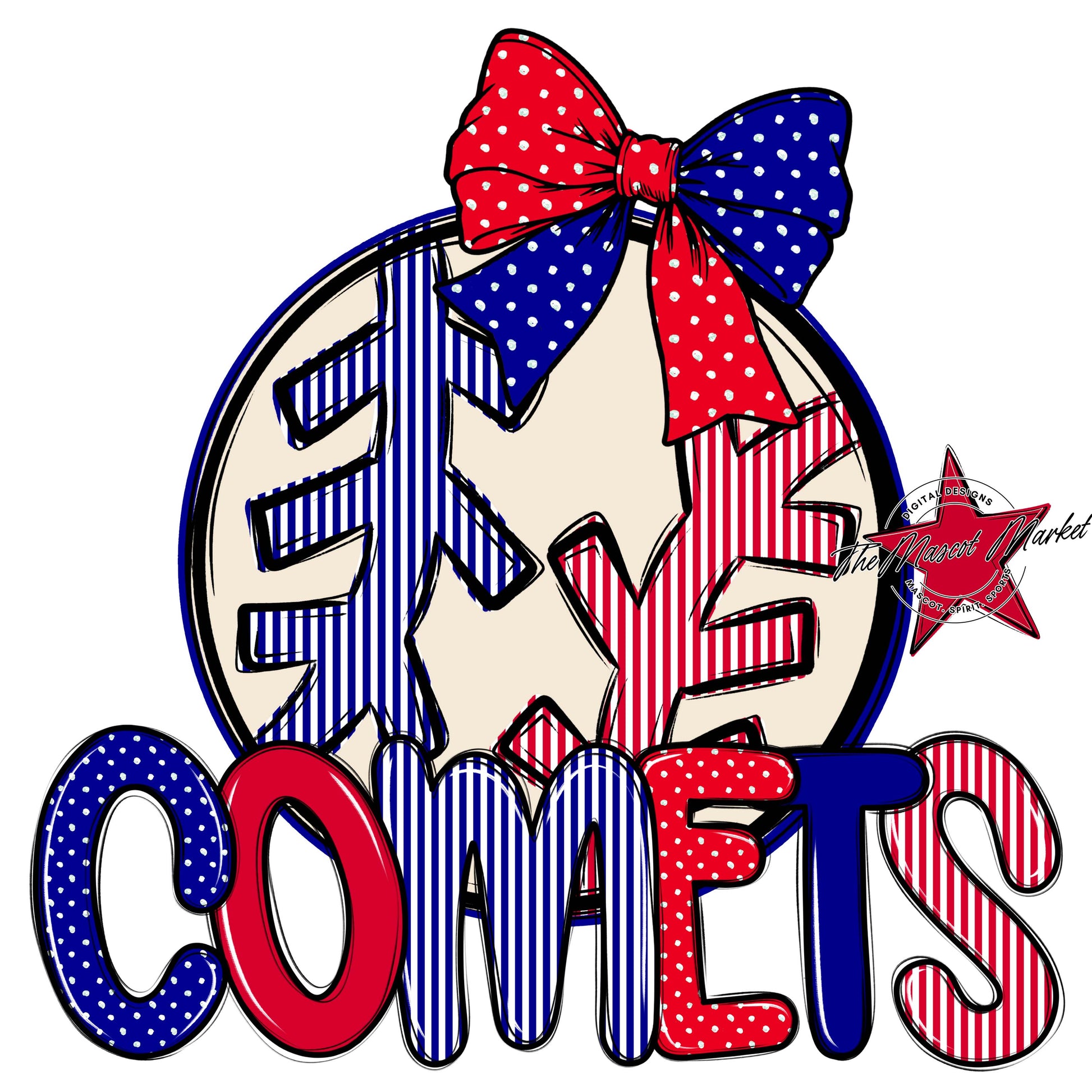 Comets Baseball-Softball Spirit Design-Blue & Red