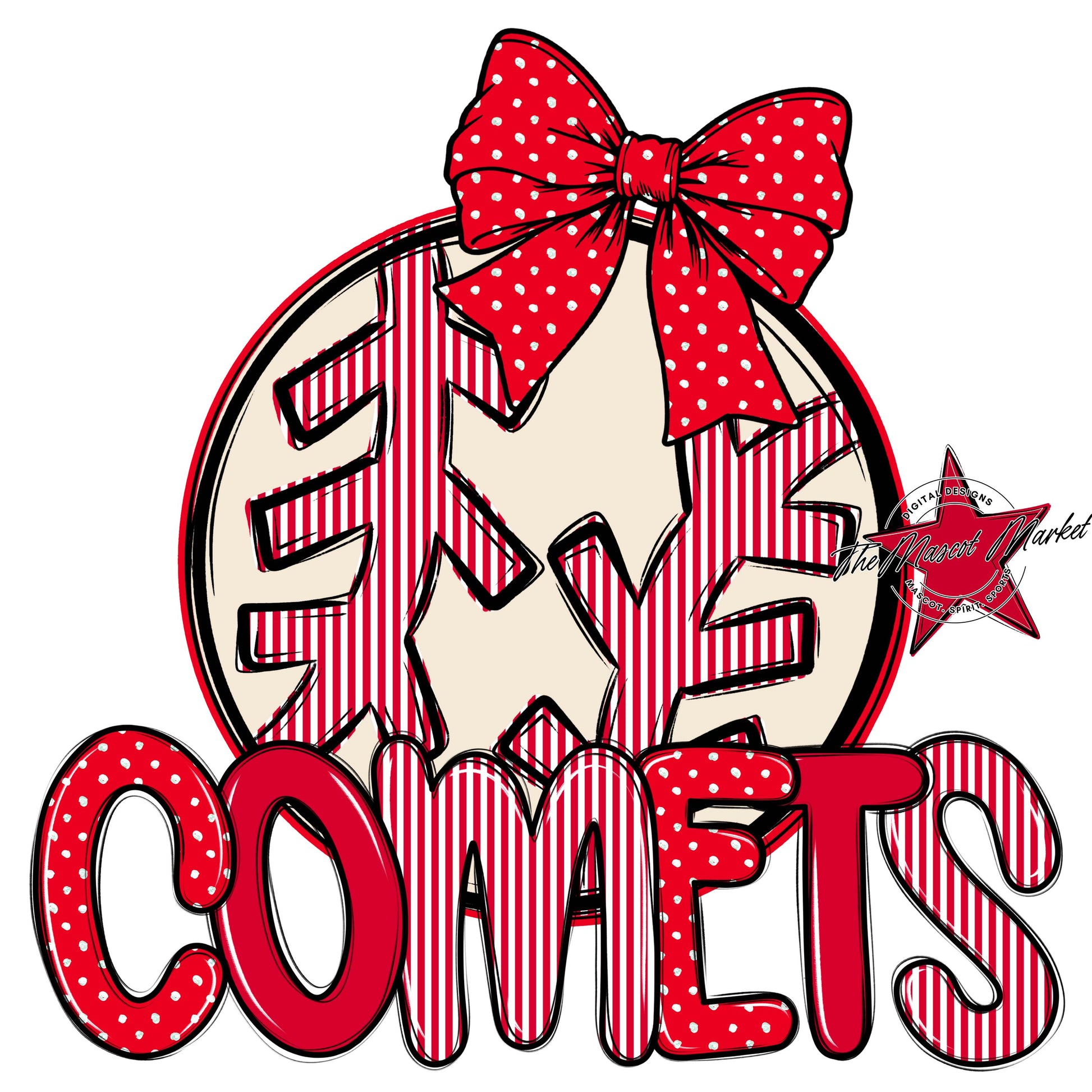 Comets Baseball-Softball Spirit Design-Red