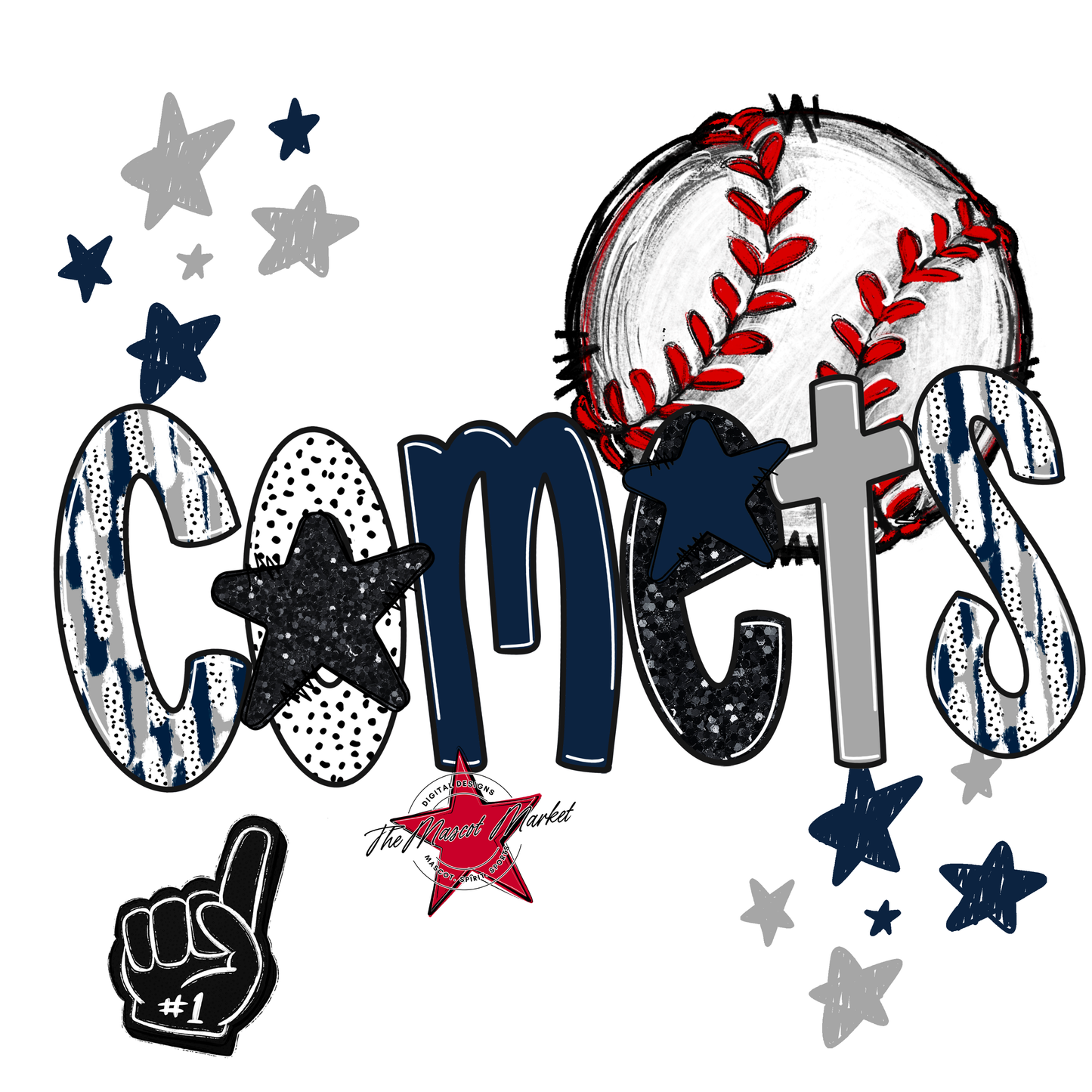 Comets Baseball Scrape-Navy-Grey