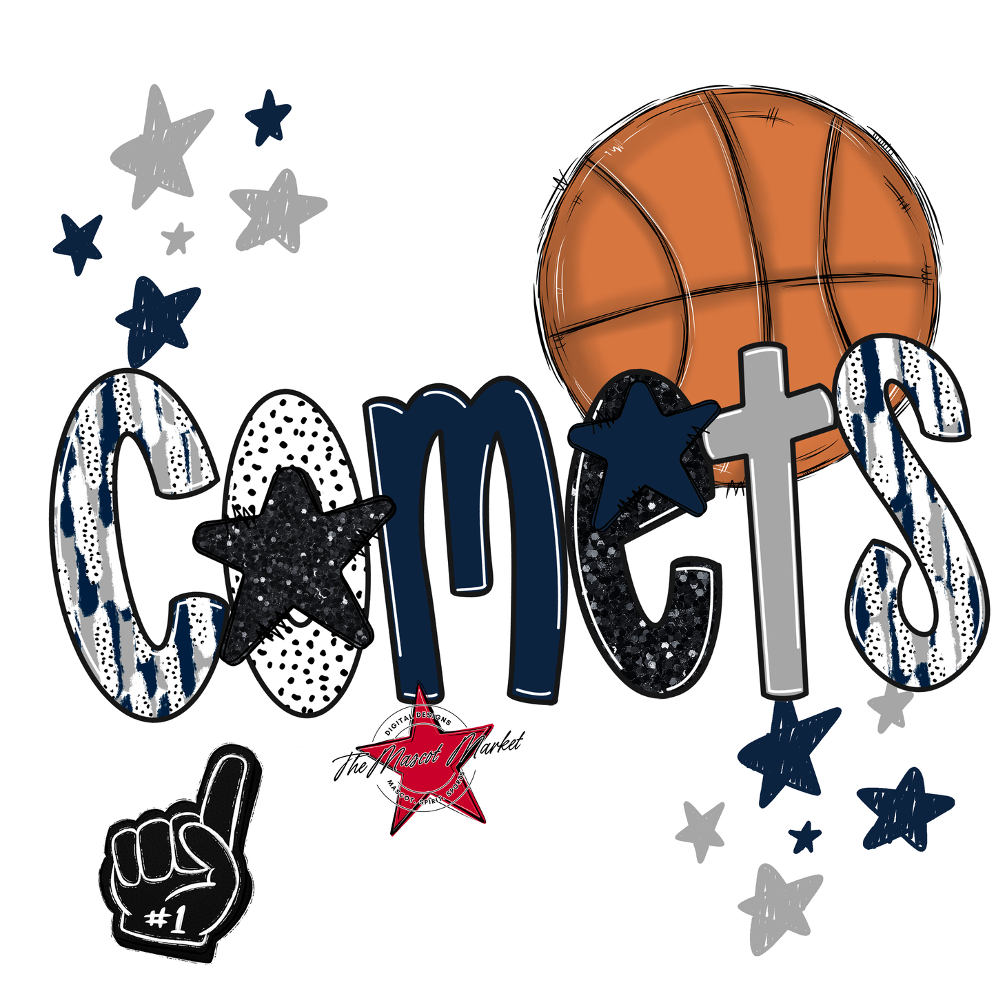 Comets Basketball Scrape-Navy-Grey
