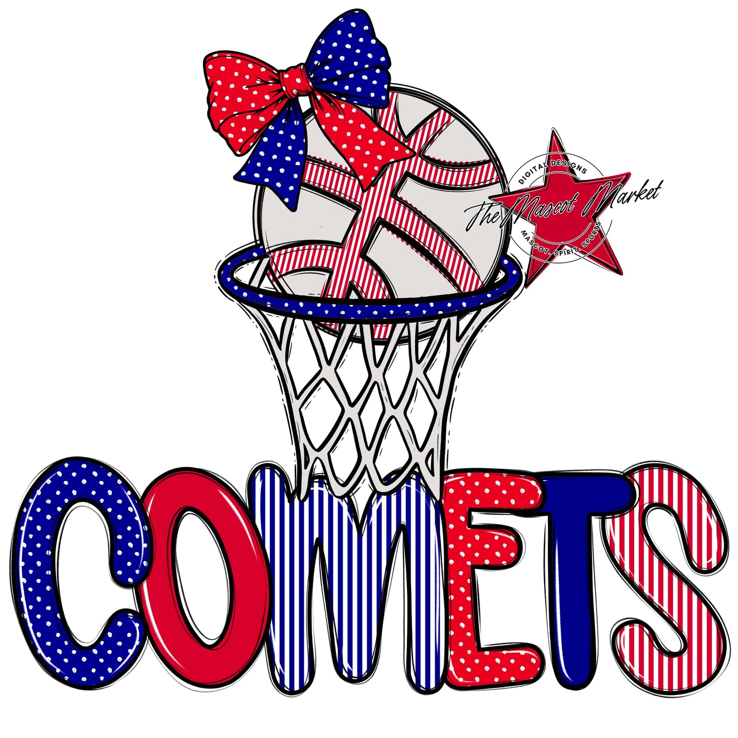 Comets Basketball Spirit Design-Blue & Red