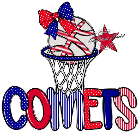 Comets Basketball Spirit Design-Blue & Red