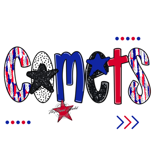 Comets Brushstroke Alpha w Arrows-Blue-Red