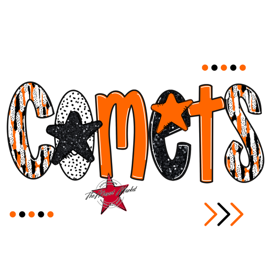 Comets Brushstroke Alpha w Arrows-Orange