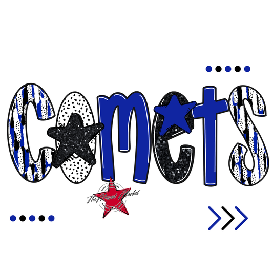 Comets Brushstroke Alpha w Arrows-Royal Blue