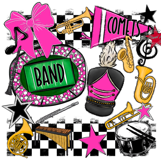 Comets Checkers Band Spirit Design-Pink