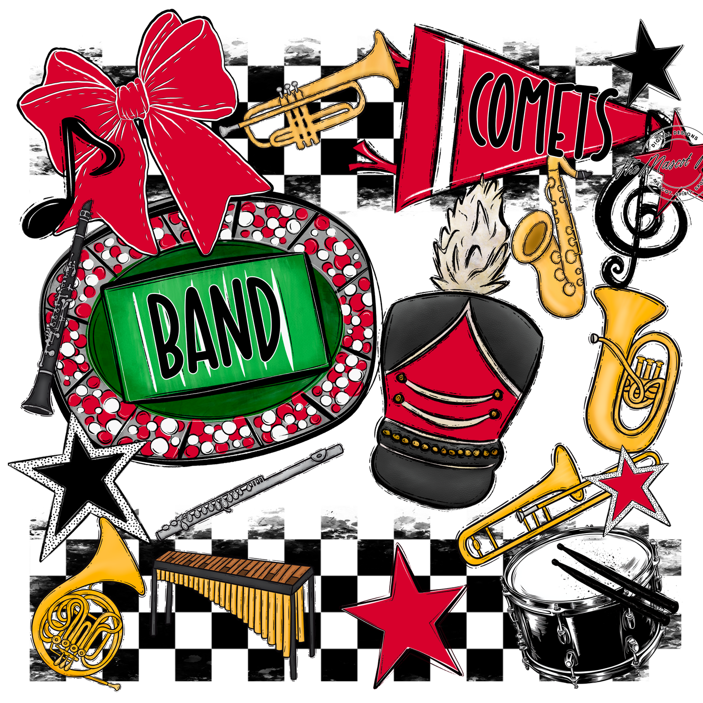 Comets Checkers Band Spirit Design-Red
