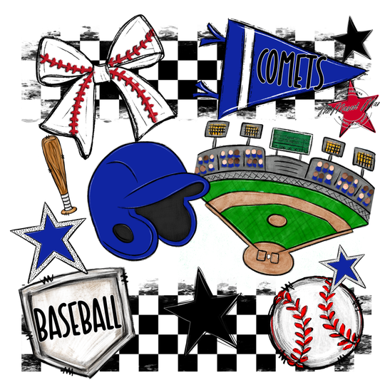 Comets Checkers Baseball Spirit Design-Royal Blue