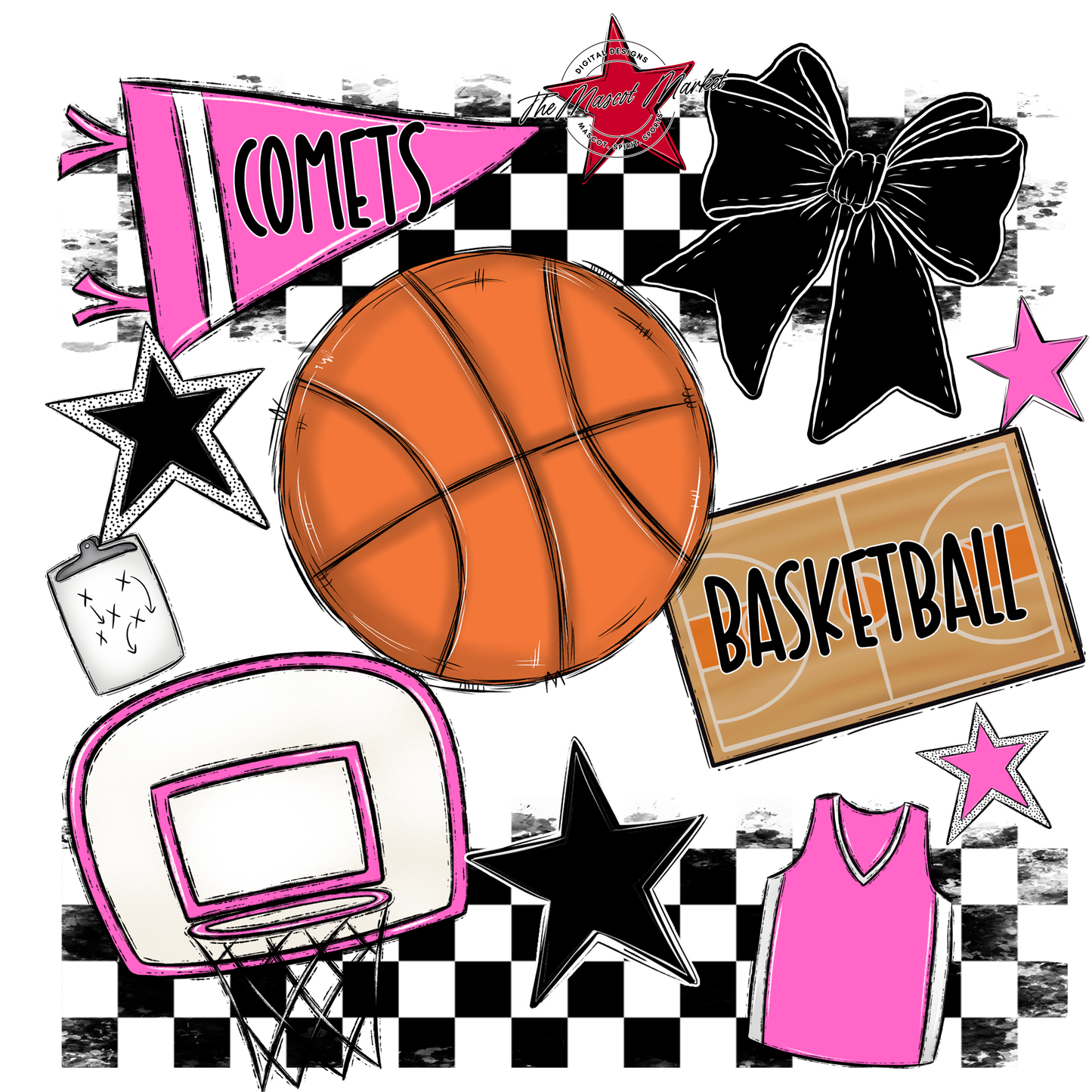 Comets Checkers Basketball Spirit Design-Baby Pink