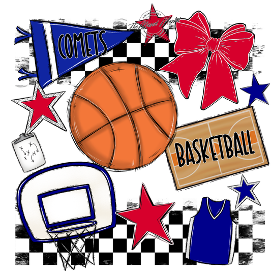 Comets Checkers Basketball Spirit Design-Blue-Red