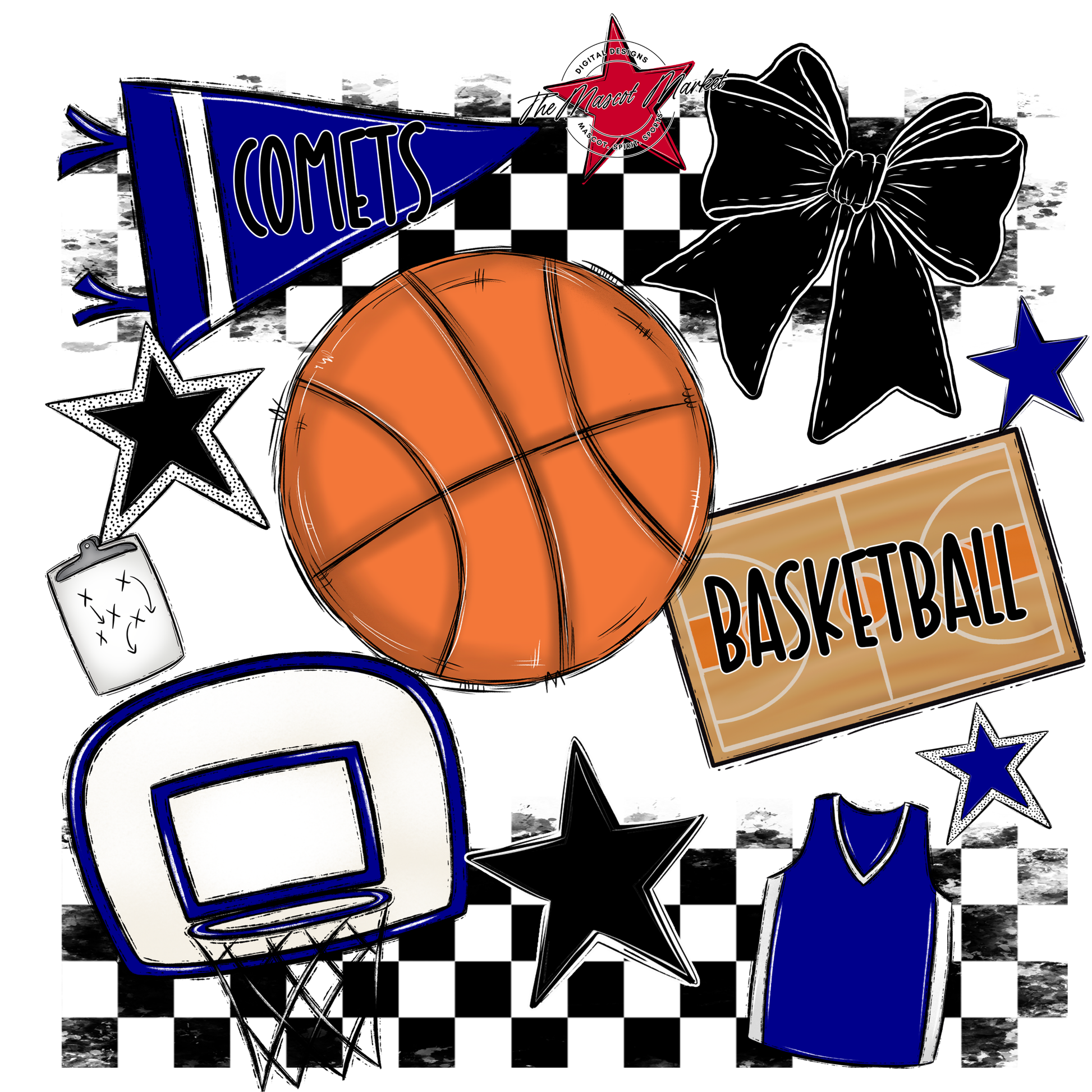 Comets Checkers Basketball Spirit Design-Blue