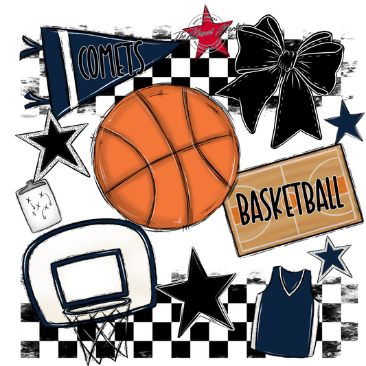 Comets Checkers Basketball Spirit Design-Navy