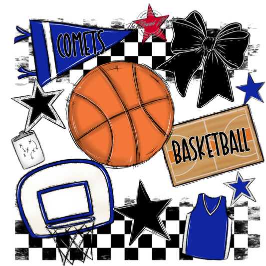 Comets Checkers Basketball Spirit Design-Royal Blue