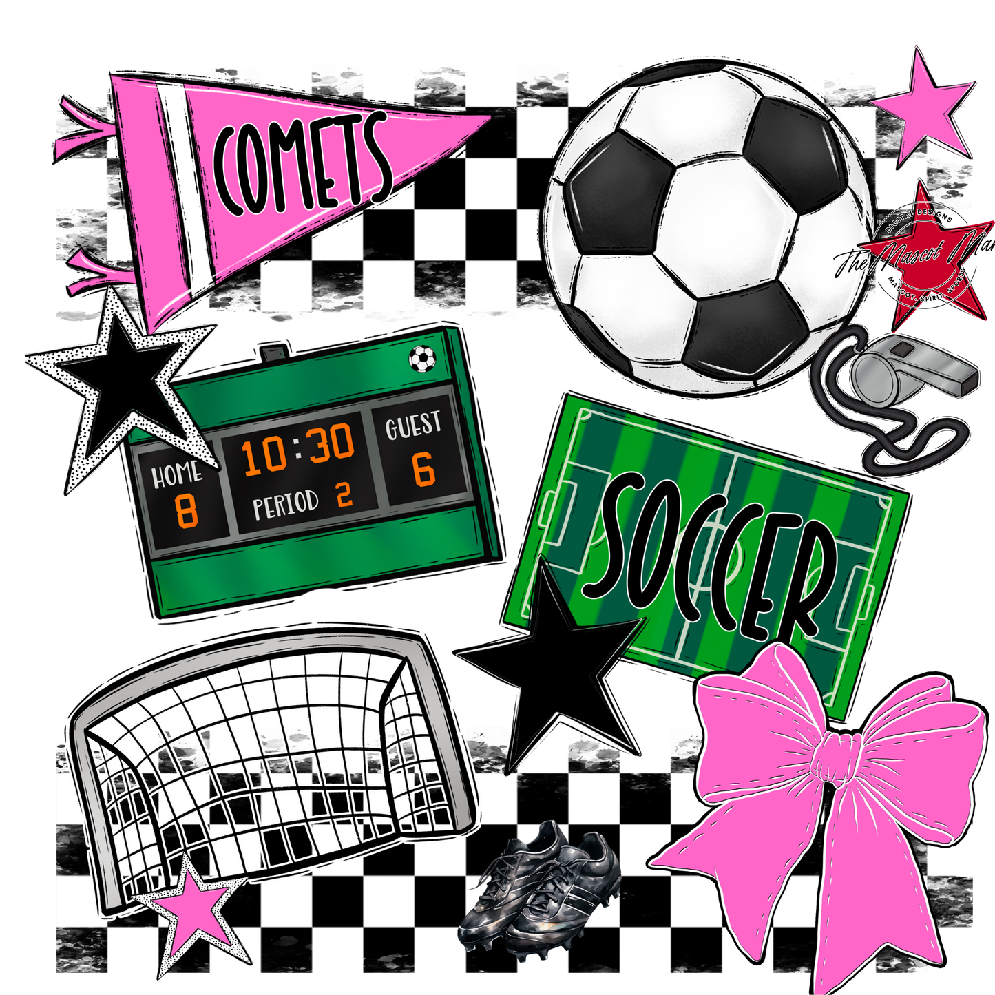 Comets Checkers Soccer Spirit Design-Baby Pink
