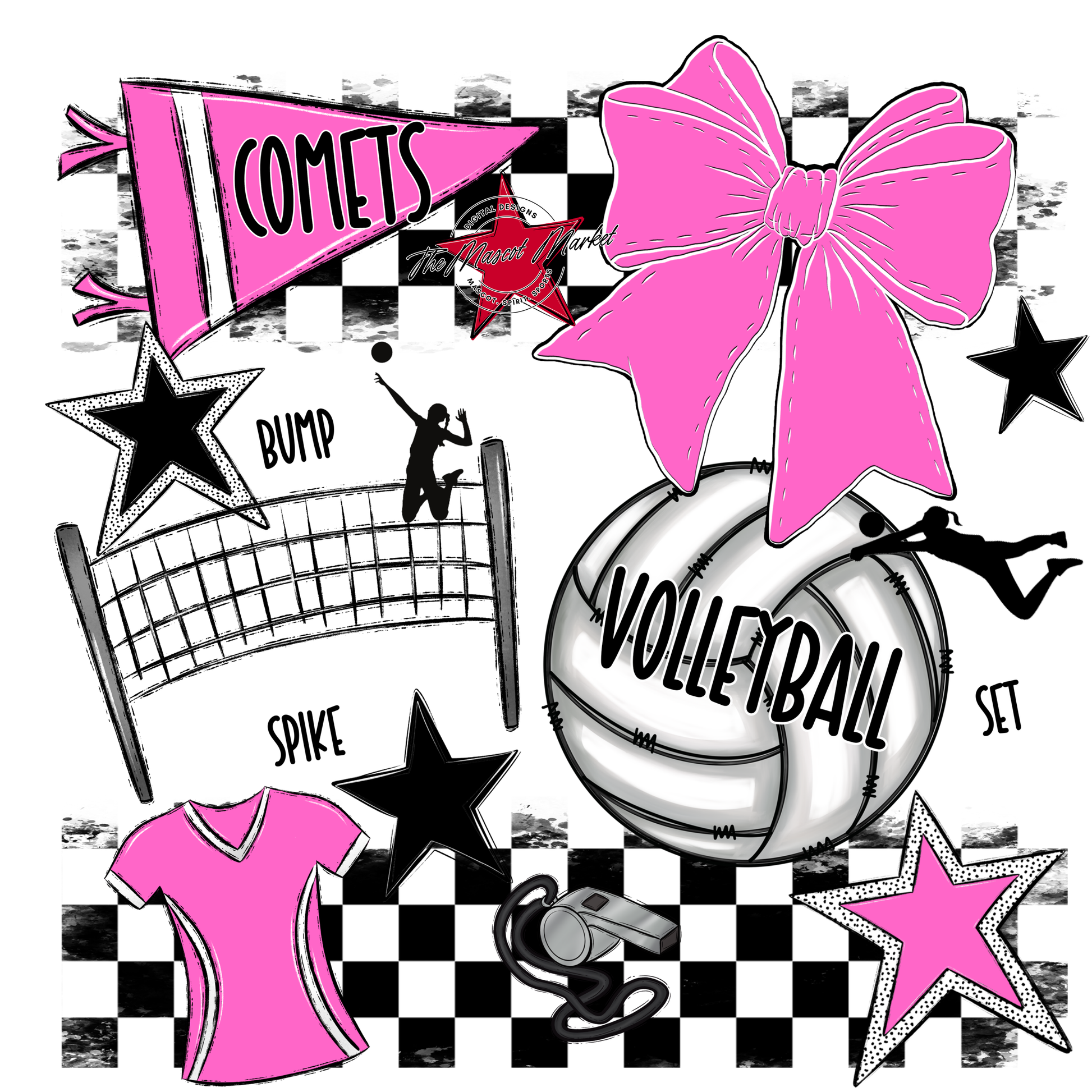 Comets Checkers Volleyball Spirit Design-Baby Pink