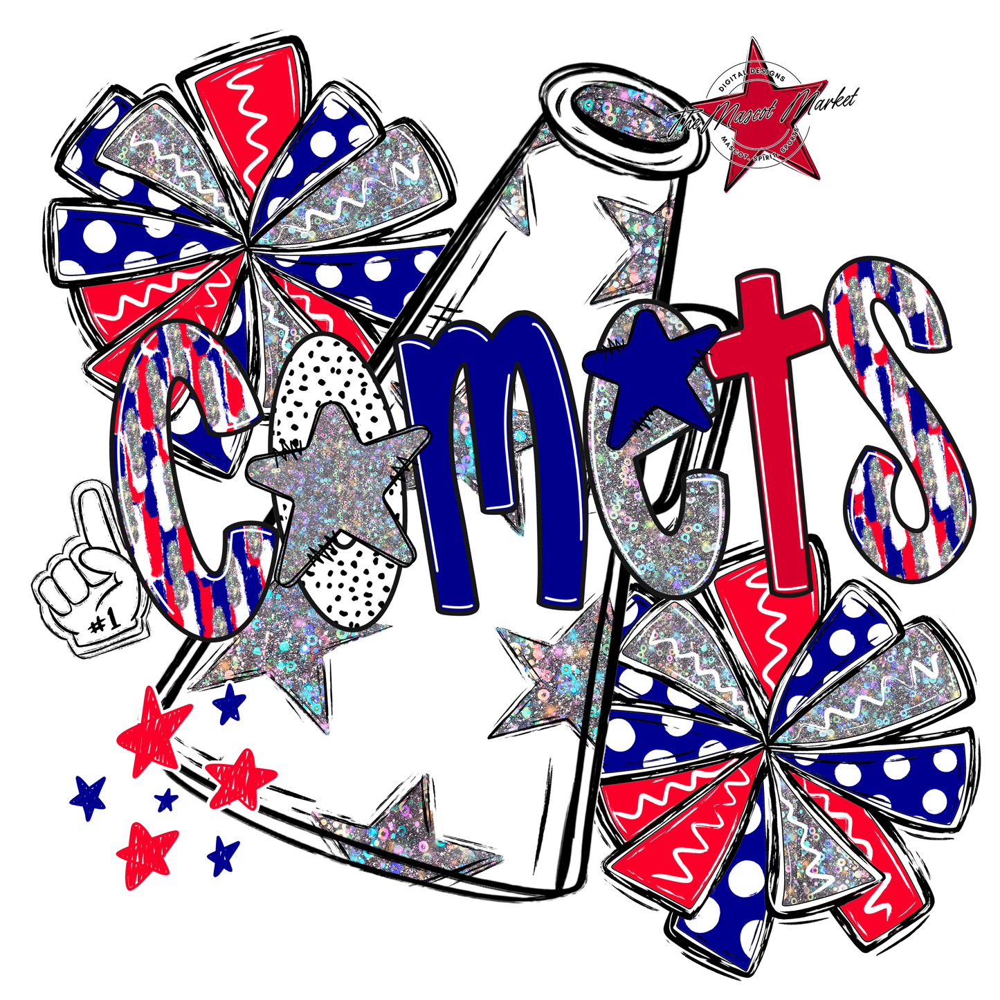 Comets Cheer Megaphone Scrape-Blue-Red