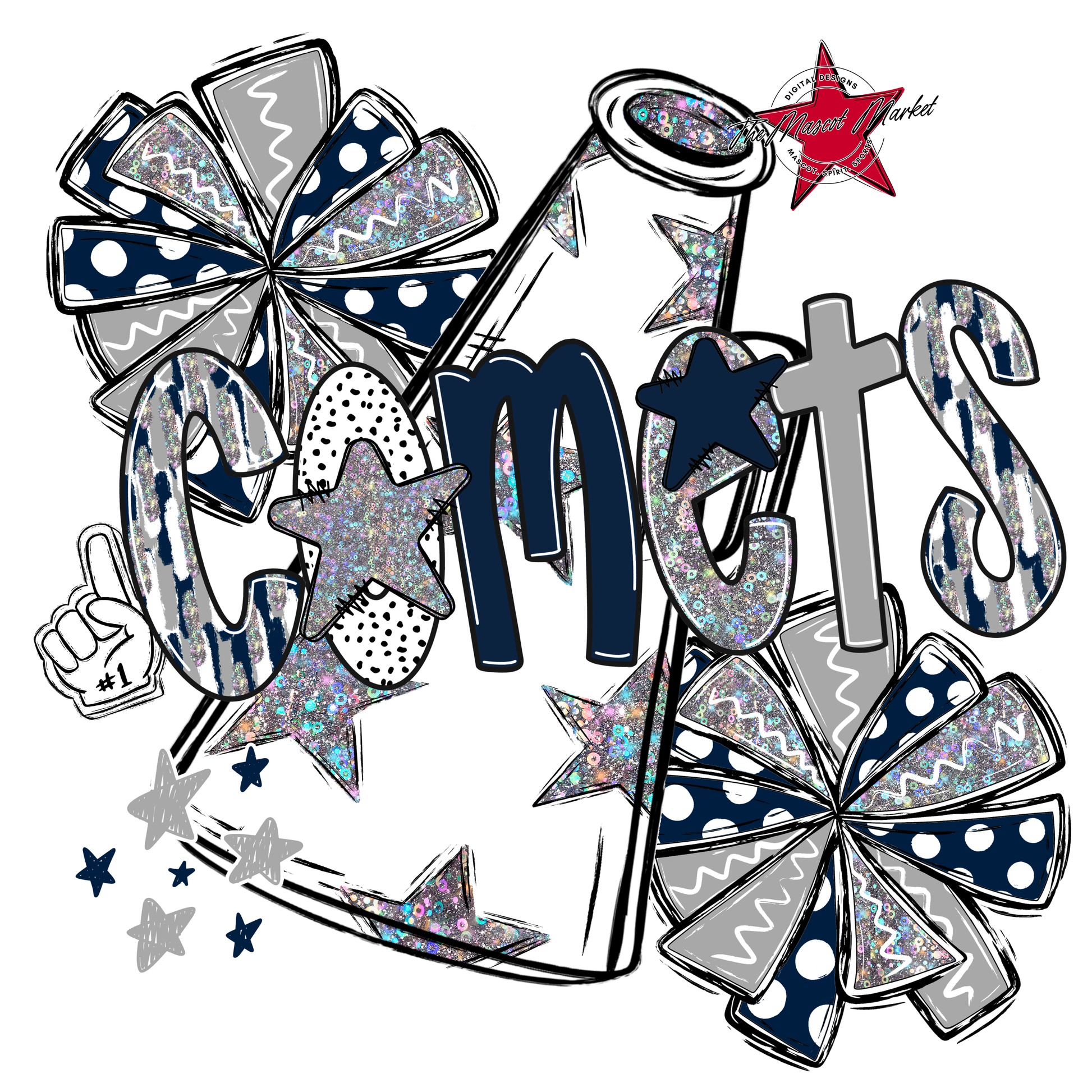 Comets Cheer Megaphone Scrape-Navy-Grey