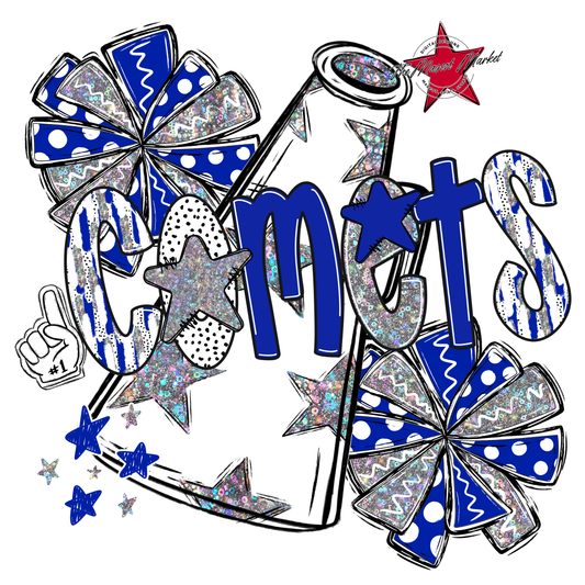 Comets Cheer Megaphone Scrape-Royal Blue