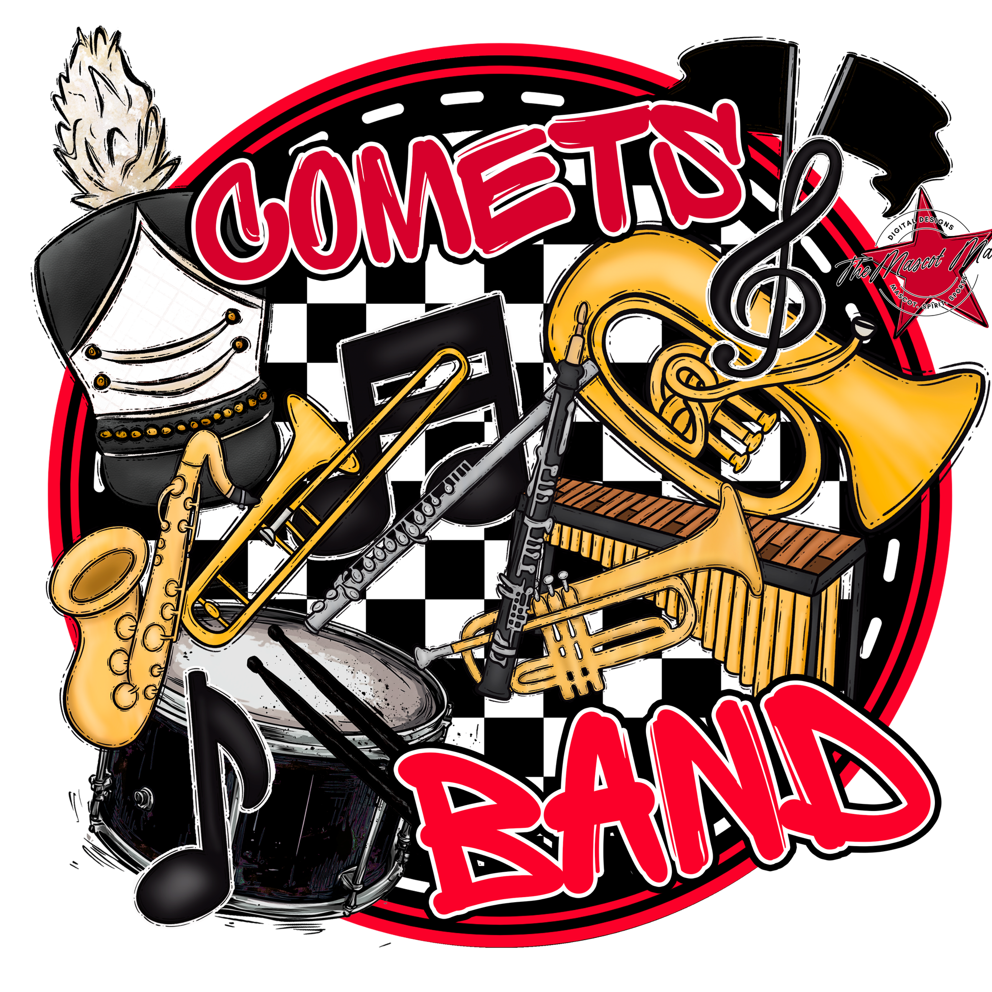 Comets Circle Band Design-Red