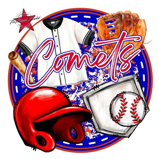 Comets Circle Baseball Design-Blue-Red