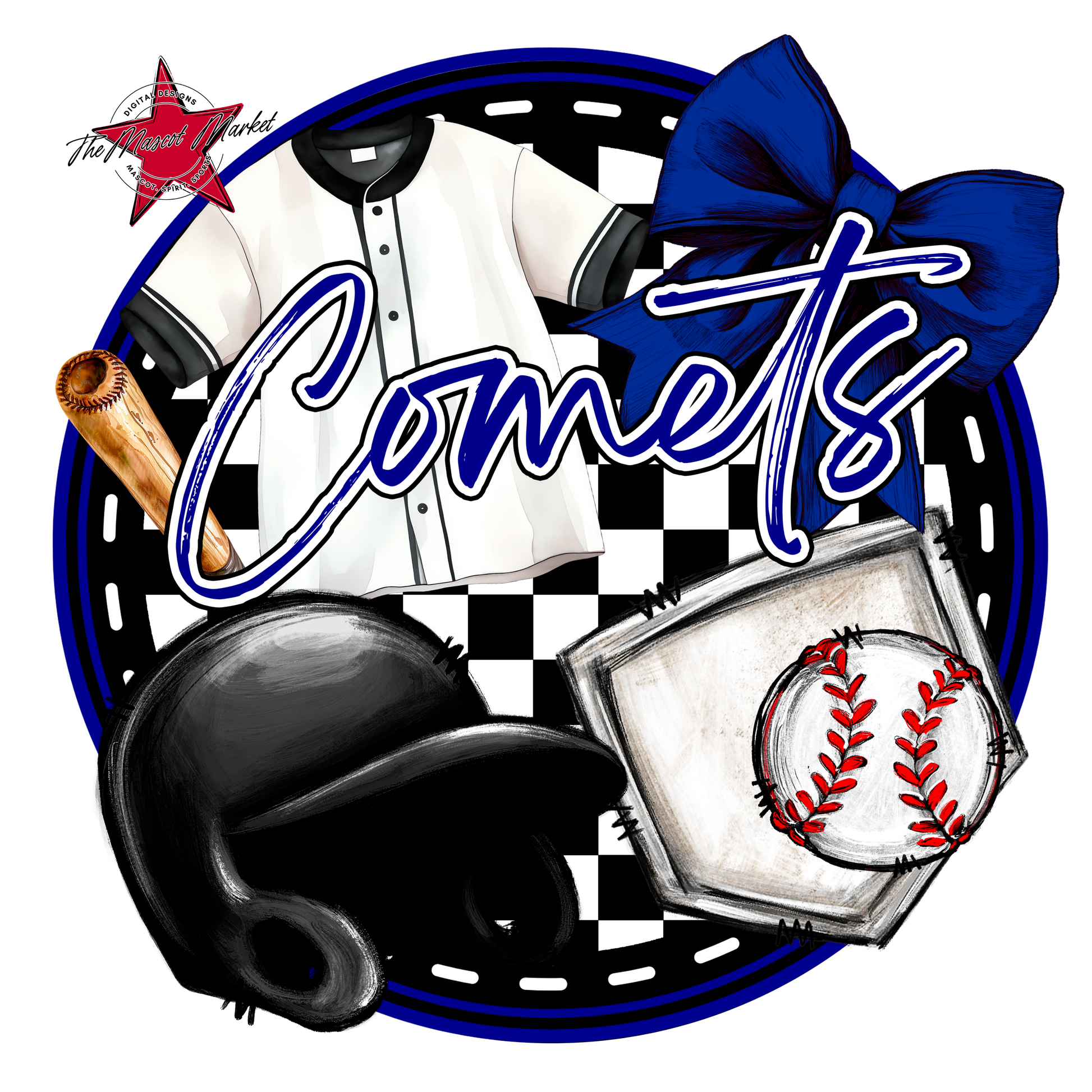 Comets Circle Baseball Design-Blue