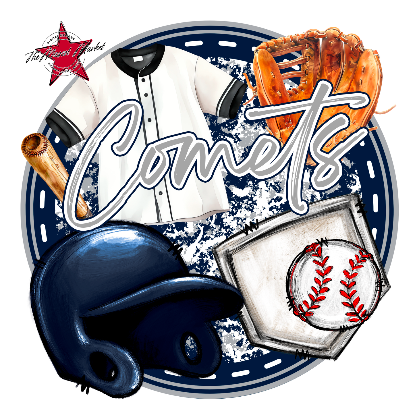 Comets Circle Baseball Design-Navy-Grey