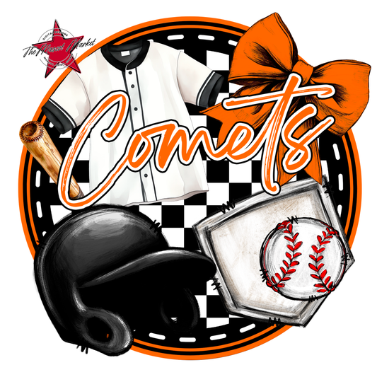 Comets Circle Baseball Design-Orange