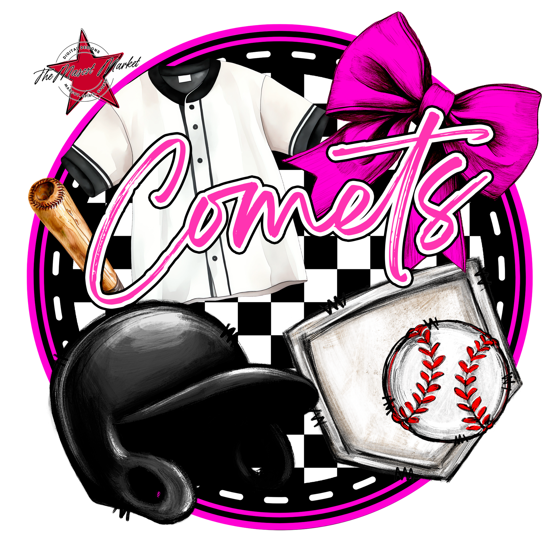 Comets Circle Baseball Design-Pink