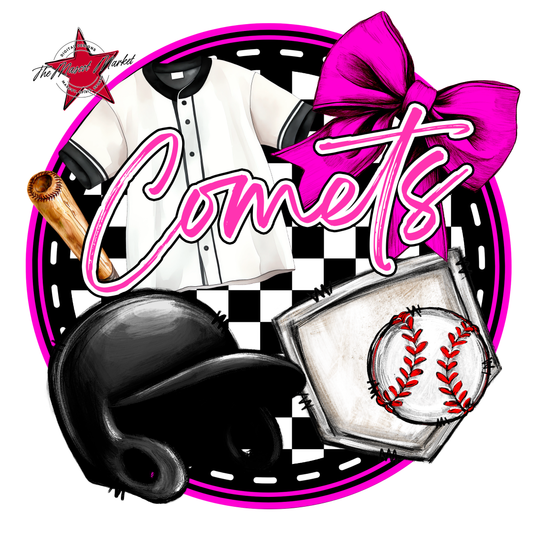 Comets Circle Baseball Design-Pink