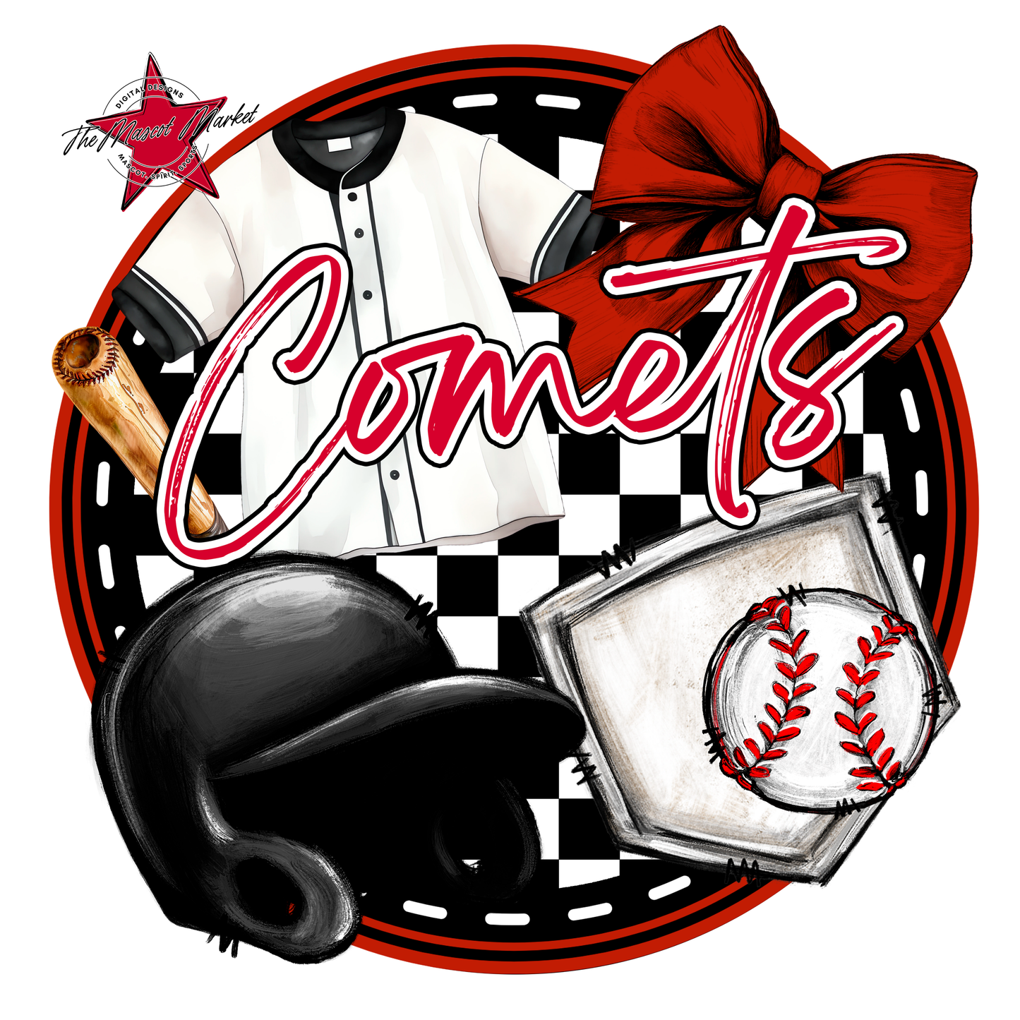 Comets Circle Baseball Design-Red