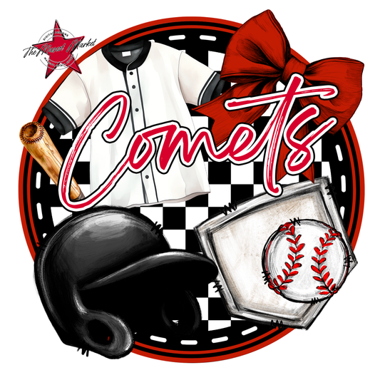 Comets Circle Baseball Design-Red