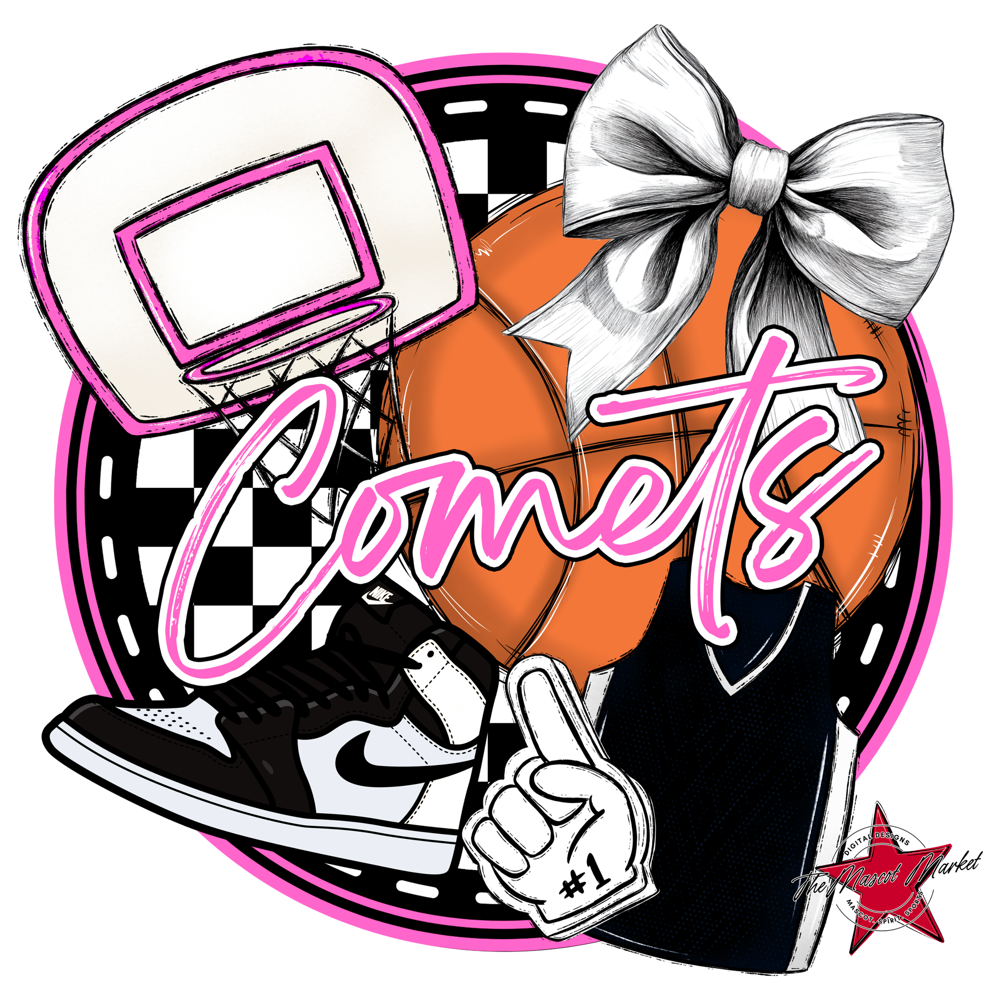 Comets Circle Basketball Design-Baby Pink